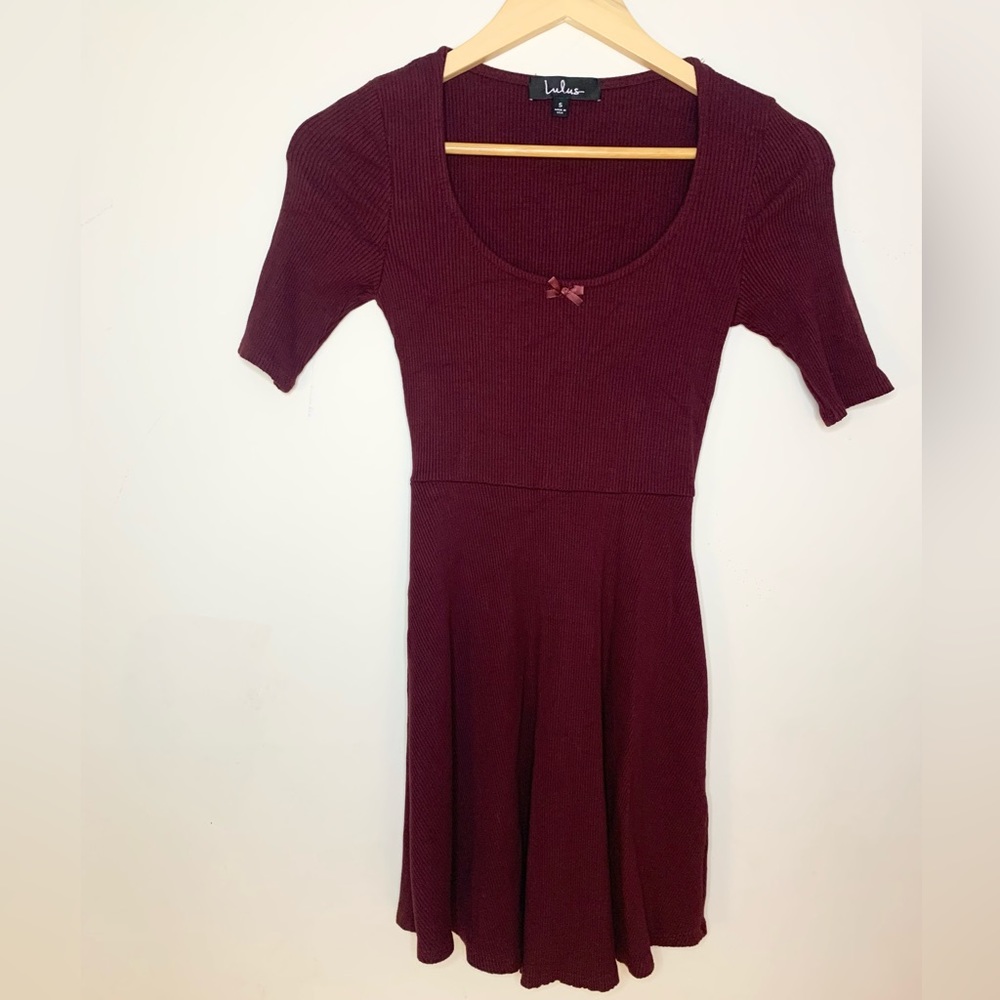 Lulus Ribbed Knit Burgundy mini Dress